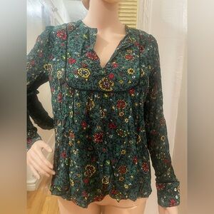 ba&sh Dark Green Floral Blouse
